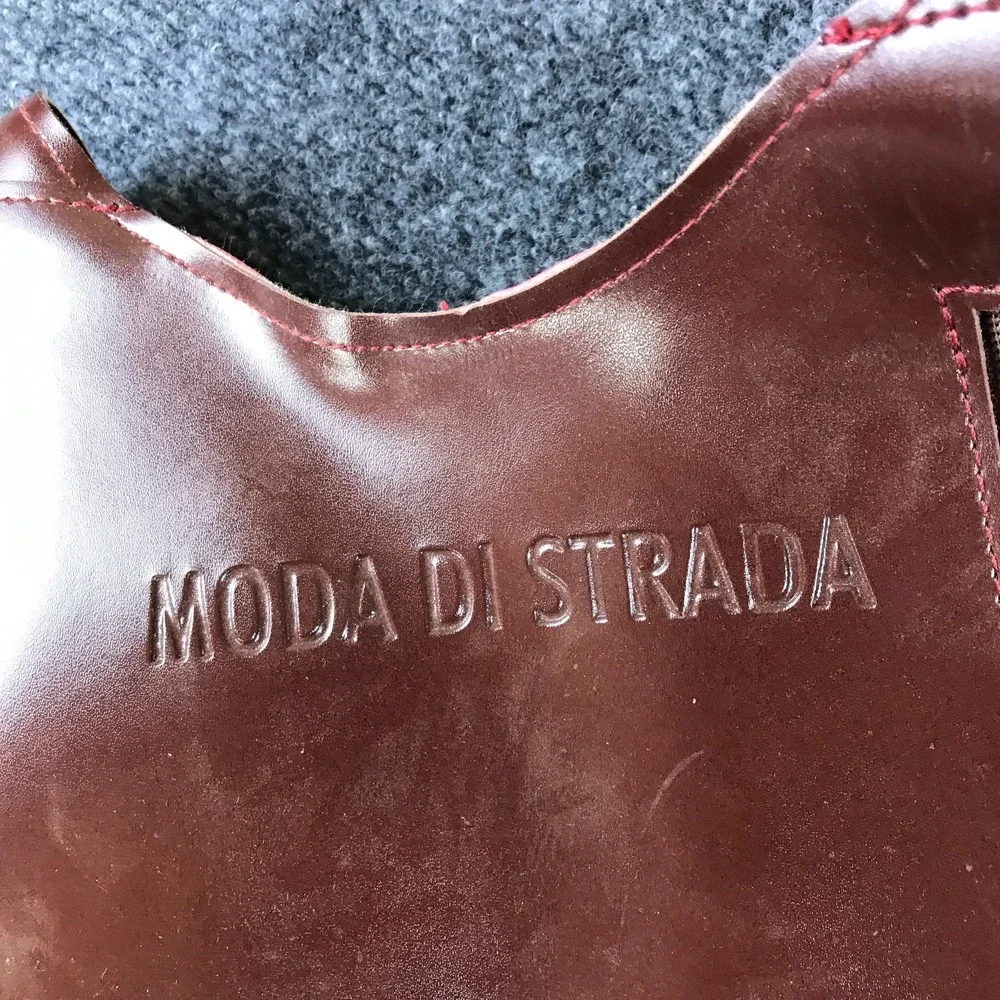 Moda Di Strada Vest Backpack Brown Red Genuine Leather Zipper Pocket Chest Bag